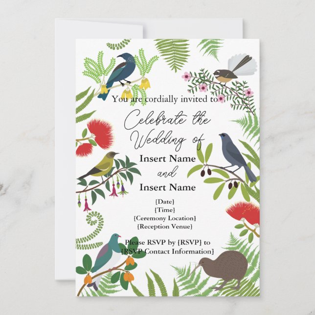 New Zealand Bird Wedding Einladung (Vorderseite)