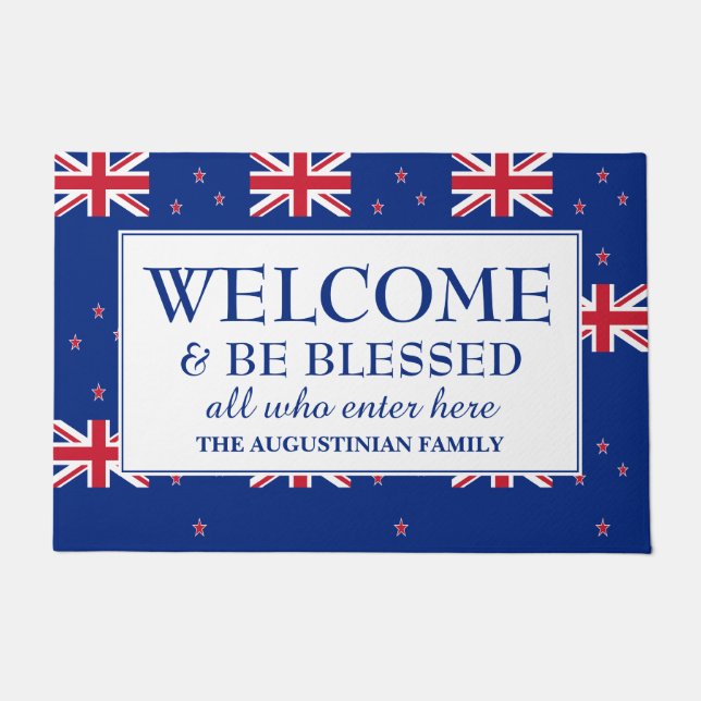 NEW ZEALAND Familie Willkommen Türmchen Fußmatte (Vorderseite)