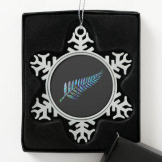 NEW ZEALAND FERN EINFACHE PAUA SCHNEEFLOCKEN Zinn-Ornament
