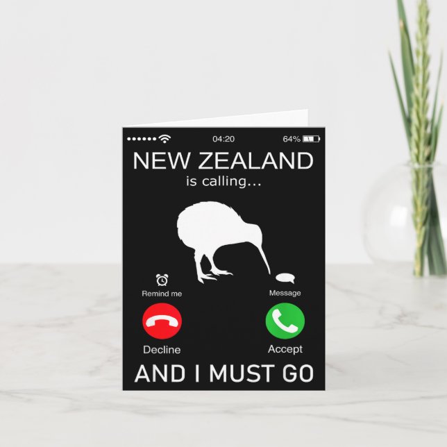 New Zealand Is Calling And I Must Go, Zealand Funn Karte (Vorderseite)
