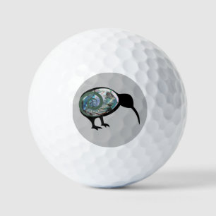 NEW ZEALAND KIWI BIRD PAUA BLACK GREEN FERN KORU GOLFBALL