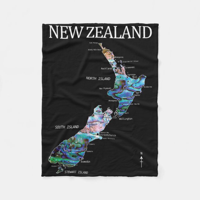 New Zealand Kiwi Detailed Map  Fleecedecke (Vorderseite)
