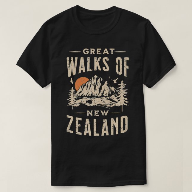 New Zealand Kiwi Great Walks Retro Souvenir Nation T-Shirt (Design vorne)