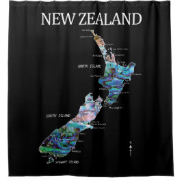NEW ZEALAND KIWI MAP PAUA DUSCHVORHANG
