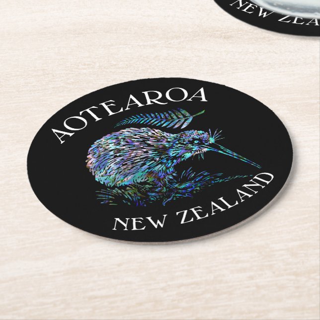 NEW ZEALAND KIWI PAUA RUNDER PAPPUNTERSETZER (Angewinkelt)