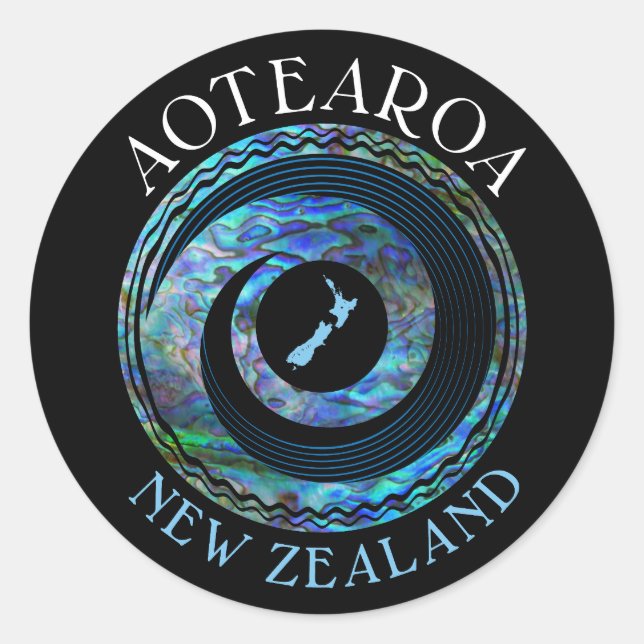 NEW ZEALAND KORU MAP PAUA RUNDER AUFKLEBER (Vorderseite)