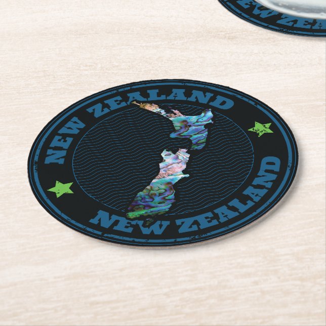 NEW ZEALAND MAP PAUA RUNDER PAPPUNTERSETZER (Angewinkelt)