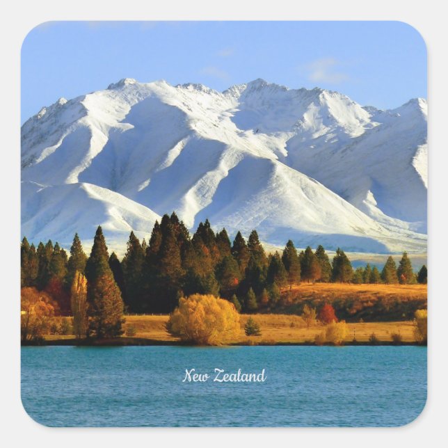 New Zealand Mountain Landscape Quadratischer Aufkleber (Vorderseite)