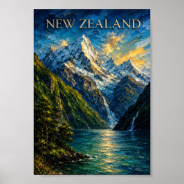 New Zealand: Serene Milford Sound Art Souvenir Poster