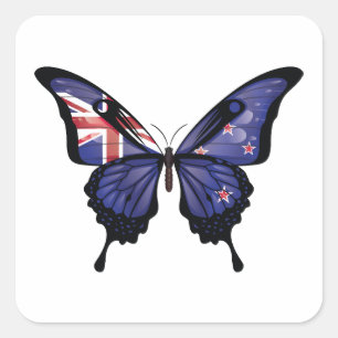 New Zealands Frack Butterfly Flag Quadratischer Aufkleber