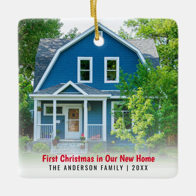 New Zuhause House Foto First Christmas Keramikornament (Vorderseite)