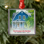 New Zuhause House Foto First Christmas Ornament Aus Metall<br><div class="desc">Neues Zuhause House Foto Erster Weihnachtsmetall-Ornament zum Gedenken an Ihr erstes Weihnachtsfest in Ihrer neuen Zuhause!</div>