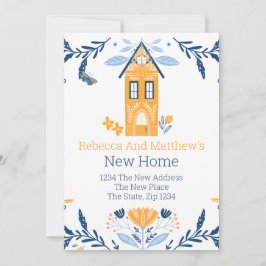 New Zuhause Hyge Blue Yellow House und Blume Einladung