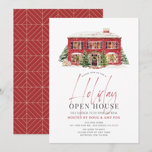 New Zuhause Red House Christmas Holiday Open House Einladung (Vorne/Hinten)