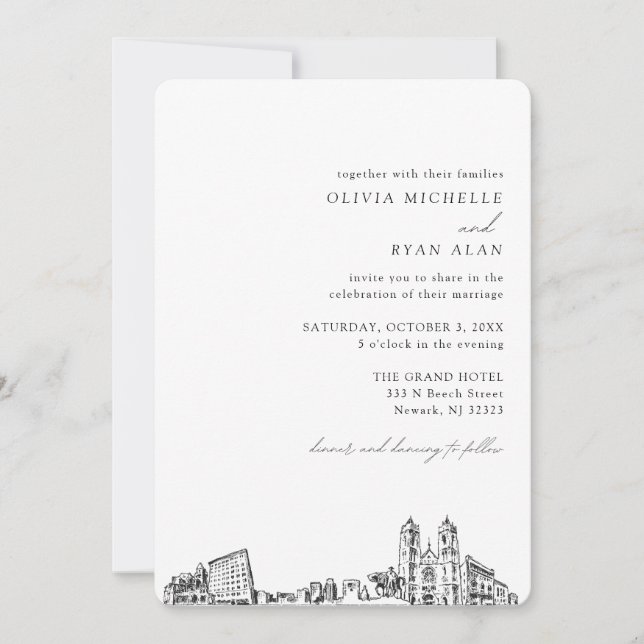 Newark Wedding Elegant Skyline Einladung (Vorderseite)