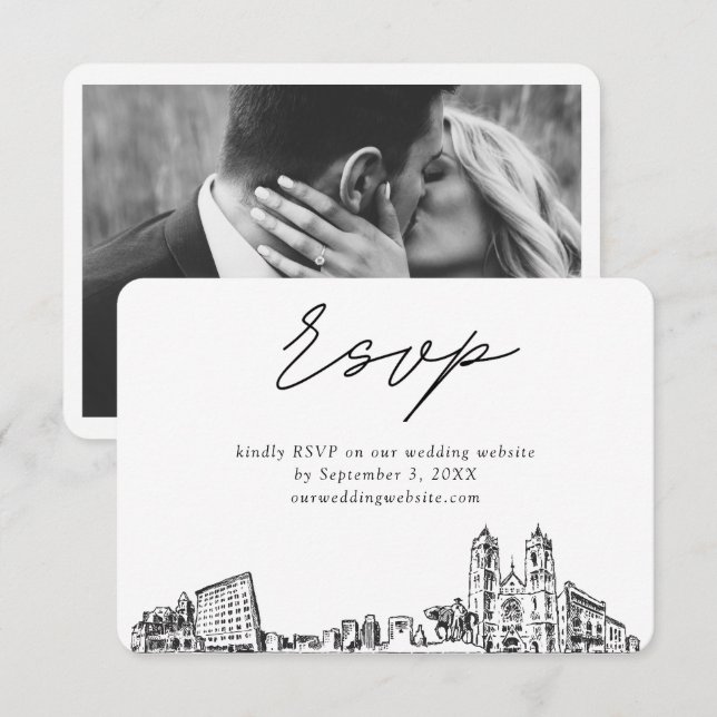 Newark Wedding Minimalistisch Sketch UAWG Begleitkarte (Vorne/Hinten)