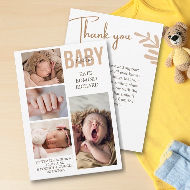NewBaby Birth Announcement Foto Collage Vielen Dan Ankündigung (Von Creator hochgeladen)