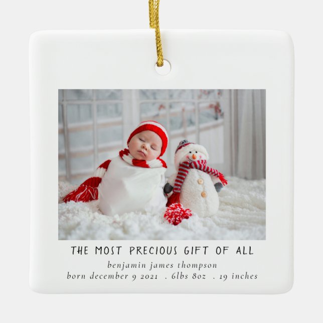 Newborn Foto von Birth Christmas Birth Announcemen Keramikornament (Vorderseite)