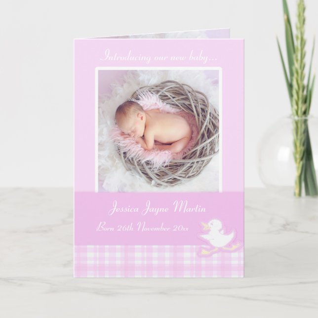 Newborn photo momento card - lillac check karte (Vorderseite)