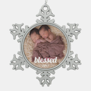 Newborn Twins Baby First Christmas   Schneeflocken Zinn-Ornament