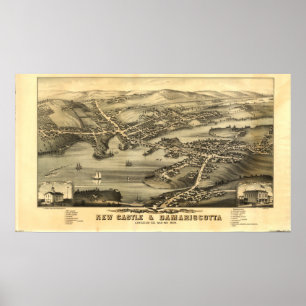Newcastle & Damariscotta Maine 1878 Panoramakarte Poster