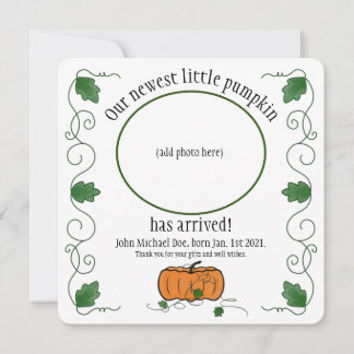 Newest Little Pumpkin Birth Announcement Thank You