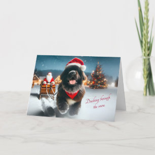 Newfie Dashing Through the Snow Christmas Card Feiertagskarte