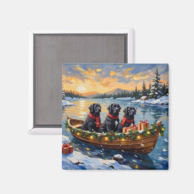 Newfoundland Dog Christmas Boat Holiday Magnet (Vorderseite/Rückseite)