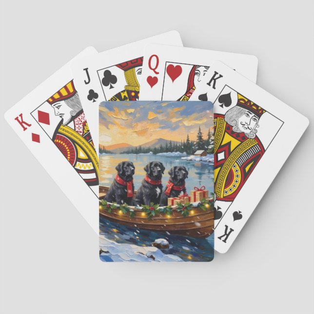 Newfoundland Dog Christmas Boat Holiday Spielkarten (Rückseite)