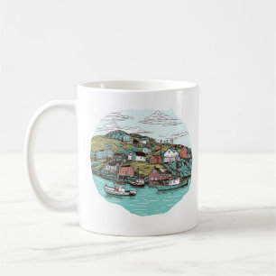 NEWFOUNDLAND HARBOR ILLUSTRATION IN DER FISCHEREIS KAFFEETASSE