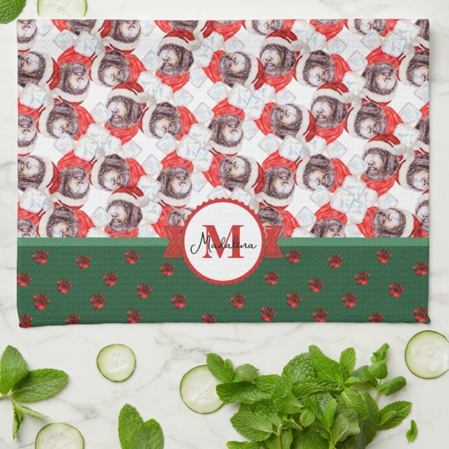 Newfypoo-Muster-Monogramm-Weihnachten-Hund Geschirrtuch (Gefaltet)