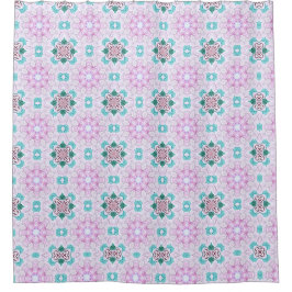 NEWLYWEDGIFT PINK GEOMETRIC FLORAL DUSCHVORHANG