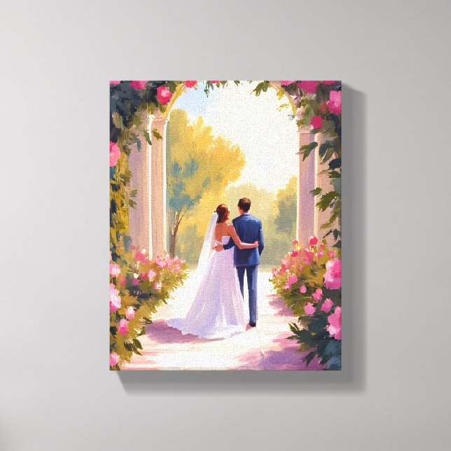 Newlyweds Bride & Groom Wedding Painting Leinwanddruck (Vorderseite)