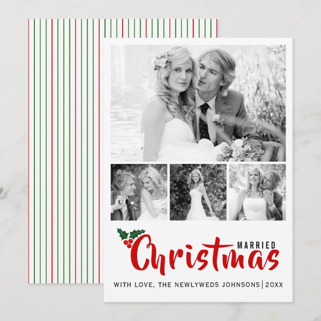 Newlyweds erste Weihnachts-Vier-Foto-Sammelkarte Einladung (Vorne/Hinten)