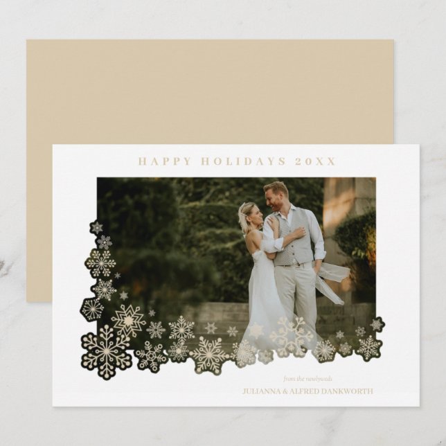 Newlyweds First Christmas Snowflakes Frame Photo (Vorne/Hinten)