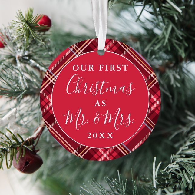 Newlyweds First Christmas Tartan | FOTO Ornament (Von Creator hochgeladen)
