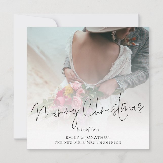 Newlyweds Foto Overlay Frohe Weihnachten Mitteilungskarte (Vorderseite)