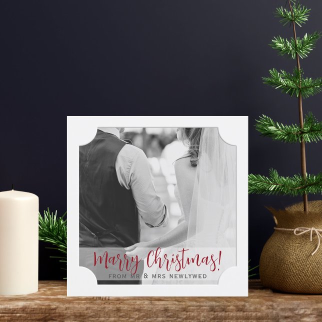 Newlyweds Foto Square Heilige Karte (Upload your photo to this faux framed square Holiday Card and enjoy your first christmas together!)