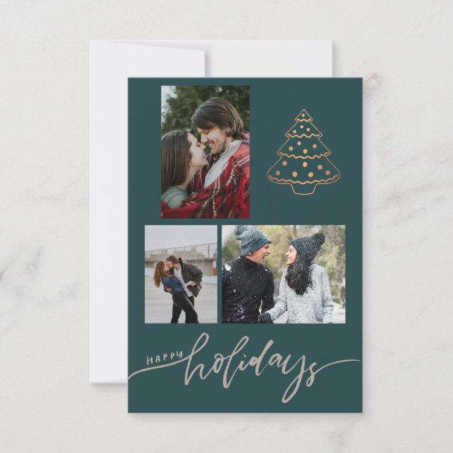 Newlyweds Gold Christmas Tree 3 Foto Collage Karte (Vorderseite)
