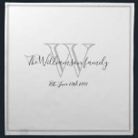 Newlyweds Hochzeitsgeschenk Minimalistisches Monog Serviette<br><div class="desc">Neugierige Hochzeitgeschenk Minimalistische Monogram Script Tuch Napkin. Personalisiertes, hellgraues Monogramm mit dem Nachnamen und dem Datum der neuvermählten Braut und des Bräutigams auf weißem Hintergrund. Ein einzigartiges Geschenk für eine Hochzeit. Lieblich für ihr neues Leben zusammen. Auch macht ein schönes Haus Erwärmung Geschenk. Klicken Sie auf Diese Vorlage personalisieren, um...</div>