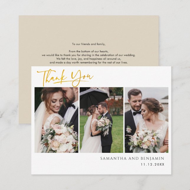 Newlyweds Wedding Foto Collage Vielen Dank Mitteilungskarte (Vorne/Hinten)