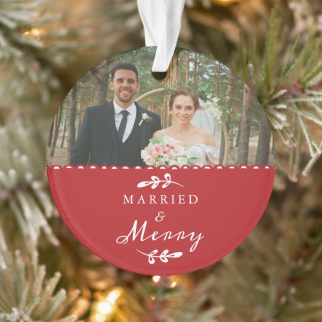 Newlywings First Christmas Simple Foto Ornament (Baum)