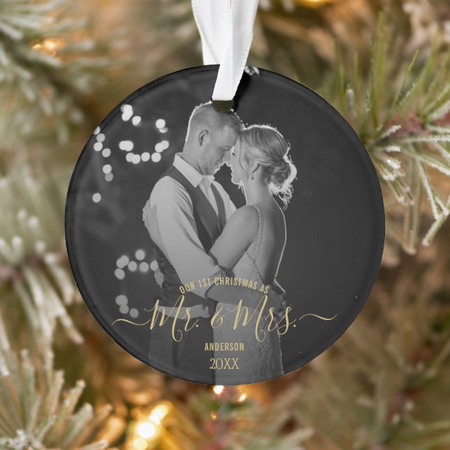 Newlywings First Christmas Simple Foto Ornament (Baum)