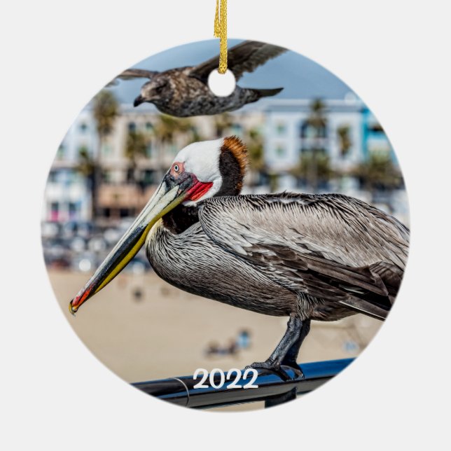 Newport Beach 2 sided round Ceramic Ornament (Hinten)