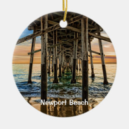 Newport Beach Balboa Pier 2 sided round Keramik Ornament