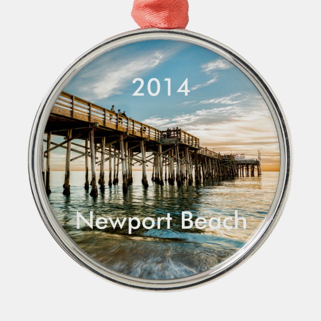 Newport Beach Balboa Pier Silbernes Ornament (Vorne)