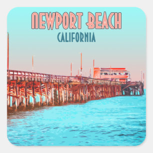 Newport Beach California Balboa Pier Vintag Quadratischer Aufkleber