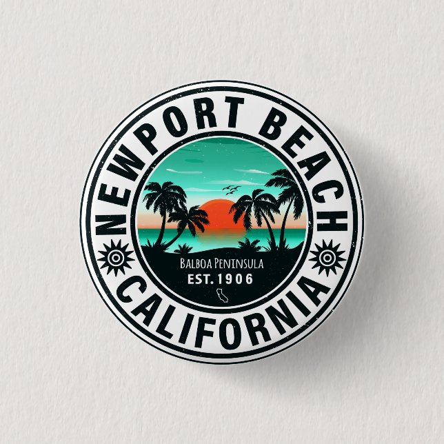 Newport Beach California Retro Sunset Souvenir 80e Button (Vorderseite)