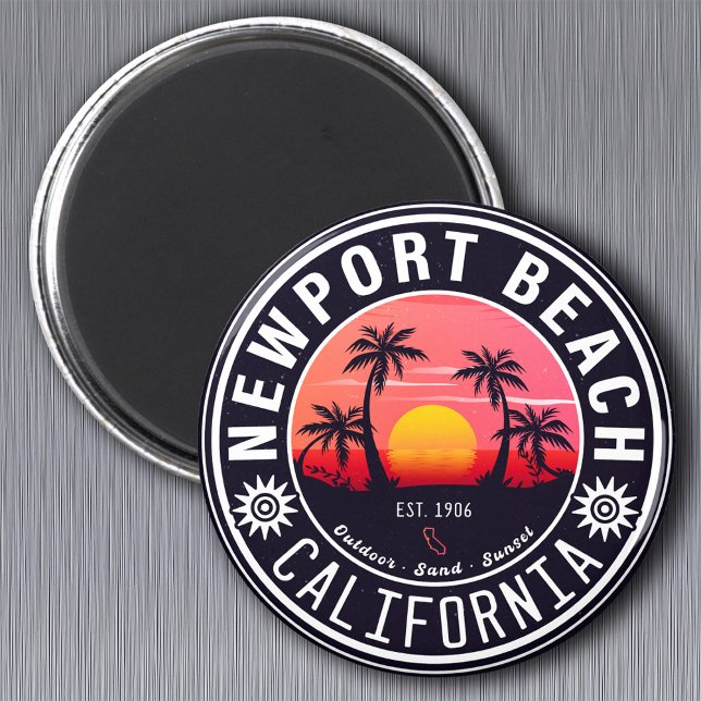 Newport Beach California Retro Sunset Souvenir 80e Magnet (Von Creator hochgeladen)