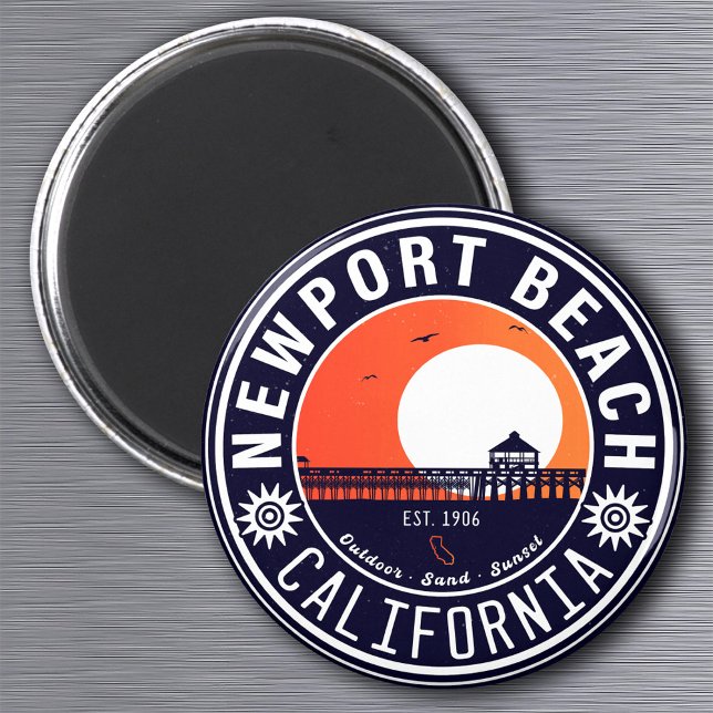 Newport Beach California Retro Sunset Vacation 80e Magnet (Von Creator hochgeladen)